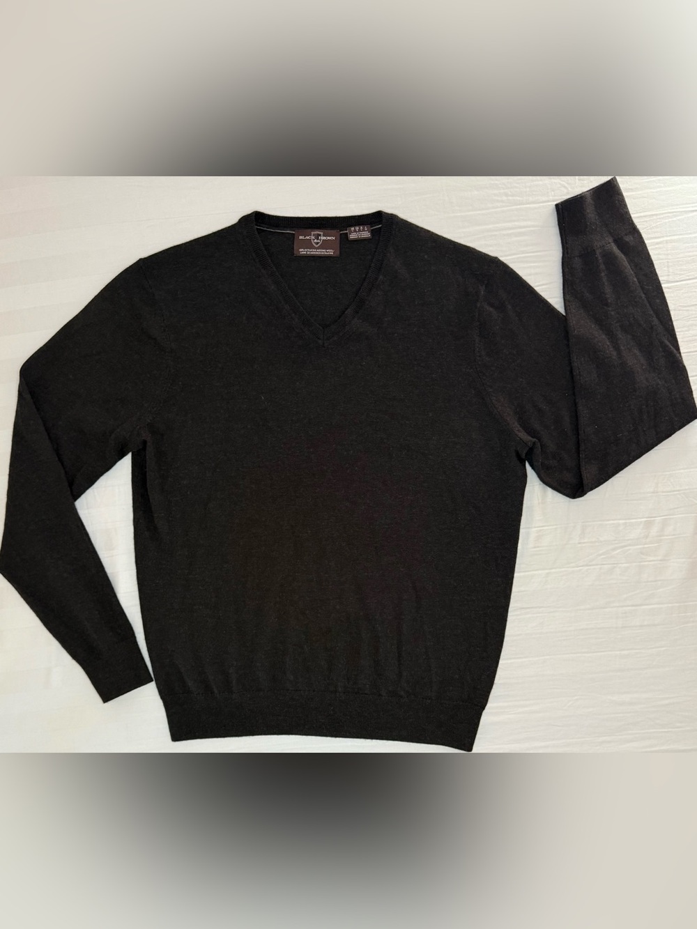 Black Brown 1826 Extra Fine Merino Wool V-Neck Mens L XL